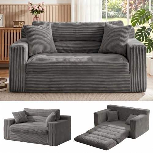 Image of Erament Boneless Loveseat Sofa Couch, 2 in 1 Convertible Sofa Bed with Pillows, Fold Out Bean Bag Chair Boneless Floor Couch for Living Room Bedroom Office Lounge Apartment, No Assembly Needed, Grey
