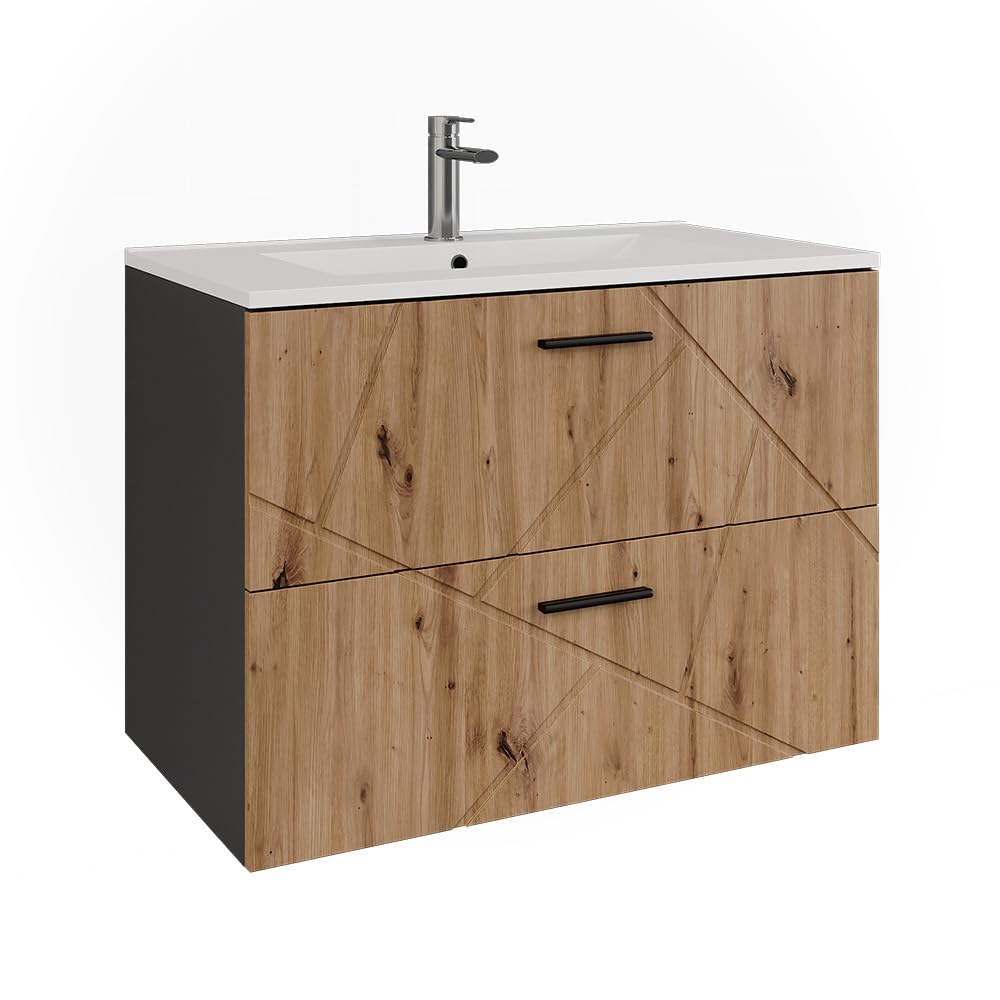 Vicco Set di mobili da bagno Irma, Antracite/​Artisan, 80 cm, composto da mobile sottolavabo e lavabo