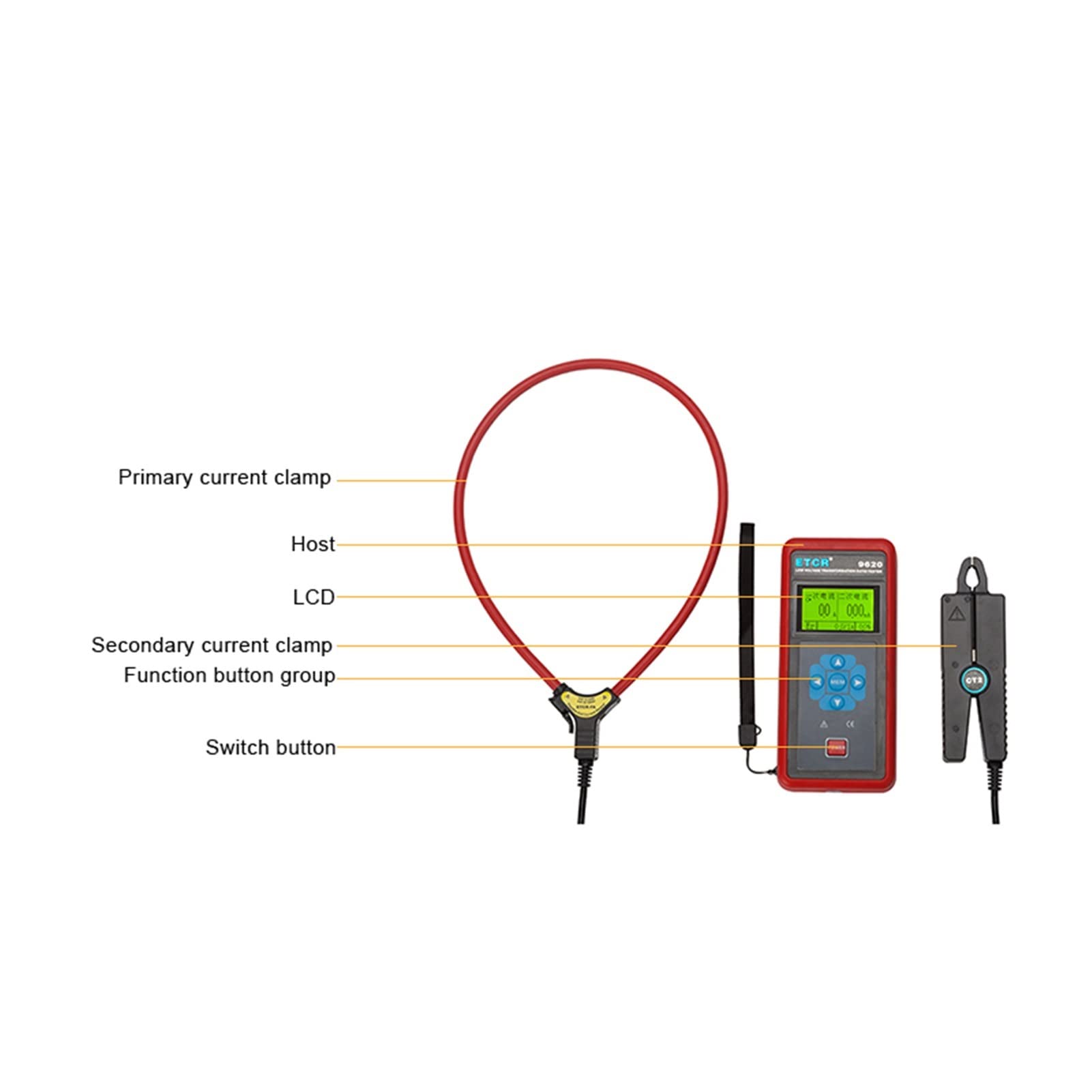 Pinza Amperimétrica, ETCR9620 Probador de relación transformador de bajo voltaje inalámbrico for probar 0.0A-3000A