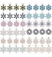 BEEFLYING 48 Stück Schneeflocken-Legierung Emaille Anhänger Anhänger Strass Metall Anhänger Vergo...