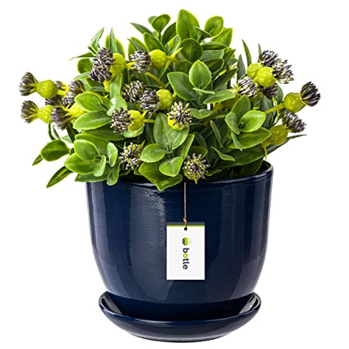 botle Keramiktopf Pflanztopf Blumenchale Übertopf Pflanzkübel handbemalt D 130 mm Navy blau Keramik inkl. Untersetzer Wasserablaufloch
