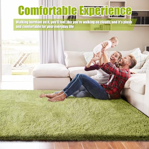 Shag Area Rug for Bedroom 4x6,Green Fluffy Area Rugs for Living Room,Soft Fuzzy Rug Non-Shedding Indoor Plush Carpet for Kids Bedroom Nursery Dorm Home Decor