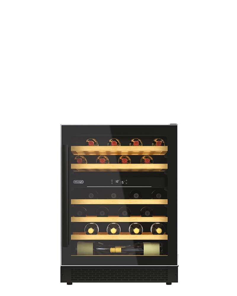 De'Longhi CA6DZ6G Cantinetta Refrigerata Vino, Da Incasso, Sotto Top, 134 Litri, 39 dB(A) 8 Ripiani In Legno, Controllo Temperatura, Luce Interna, Porta Reversibile, Colore Nero, Classe Energetica F