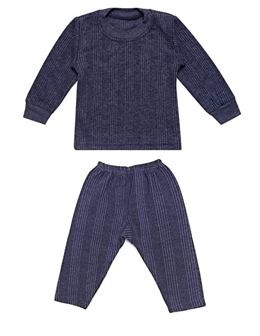 Image of TANGY Kids Thermal Set Front Open Inner Winter Wear Top & Pyjama Body Warmer for New Born Infants Baby Boys & Baby Girls in Dark Color