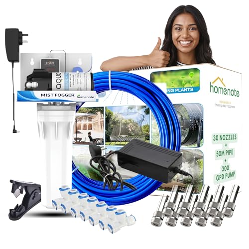 Image of Homenote Automatic Mist Maker Fogger for Home & Poultry Farm with 300 GPD Pump, 30 Nozzles & 50 m Pipe | Fogger kit for Dairy Farm | Ideal for Outdoor Cooling & Humidification Use (Blue)
