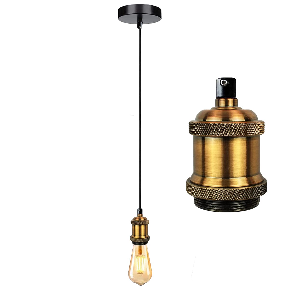 Lampada A Sospensione Stile Industriale - Rosone A Soffitto In Ottone Anticato Con Attacco E27 (Diametro 100 Mm) - 5