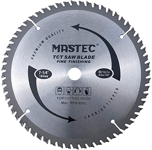 MASTEC 7-1/4 Inch Circular Saw Blade 60 Tooth ATB Anti Kickback Feature for Wood with 5/8-Inch DMK Arbor