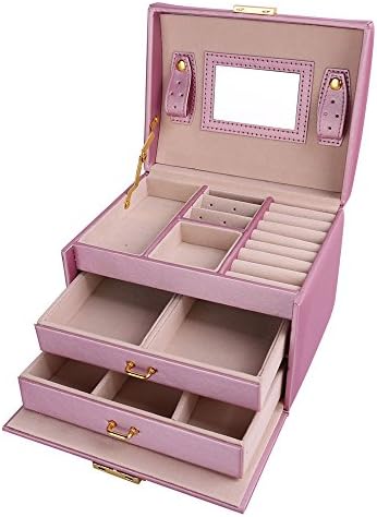 JOJJJOJ Jewellery Box Jewellery Oganiser Three Layers PU Leather Jewelry Storage Box with Mirror and Lock for Girls and Women's Gift (Color : Purple)
