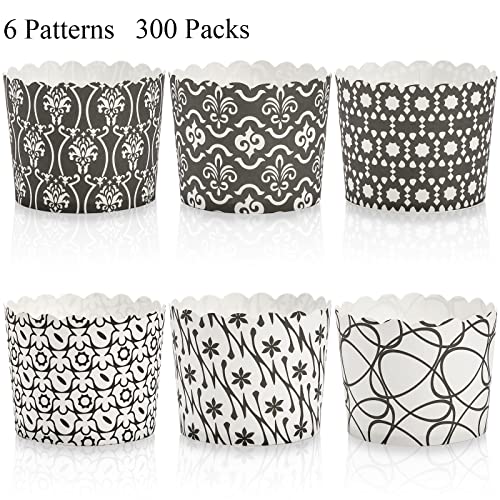 Hiceeden 300 Pcs Paper Cake Baking Cups, 5 Oz Greaseproof Muffin Liners Disposable Cupcake Wrappers Black & White For Birthday, Wedding, Baby Shower, Holiday #TOP2