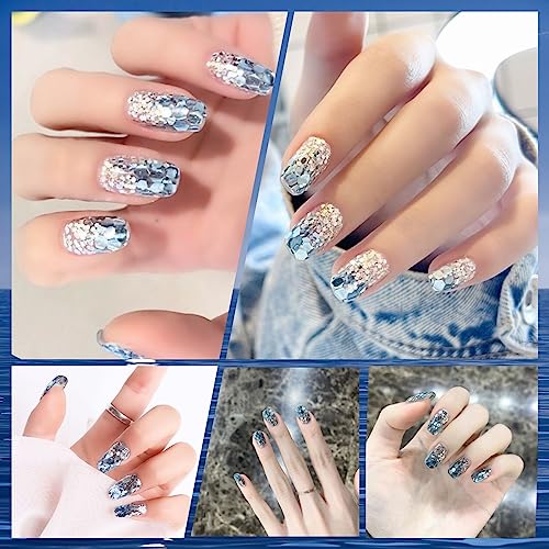 2 Box Nail Sequins Fine Glitter,Blue &Silver Sea Sequin Nail Jewelry Laser Hexagonal Patch,Ocean Glitter For Cosmetic Holographic Nail Glitters For Acrylic Nail Flakes For Resin #TOP3