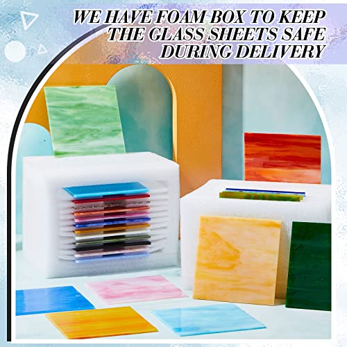 Rtteri 24 Sheets Stained Glass Sheets With Variety Patterns 4 X 4 Inch Opaque Mixed Colors Stained Glass Scrap Pieces Colored Glass Assorted Texture Mosaic Glass Tiles For Crafts Art Supplies #TOP5