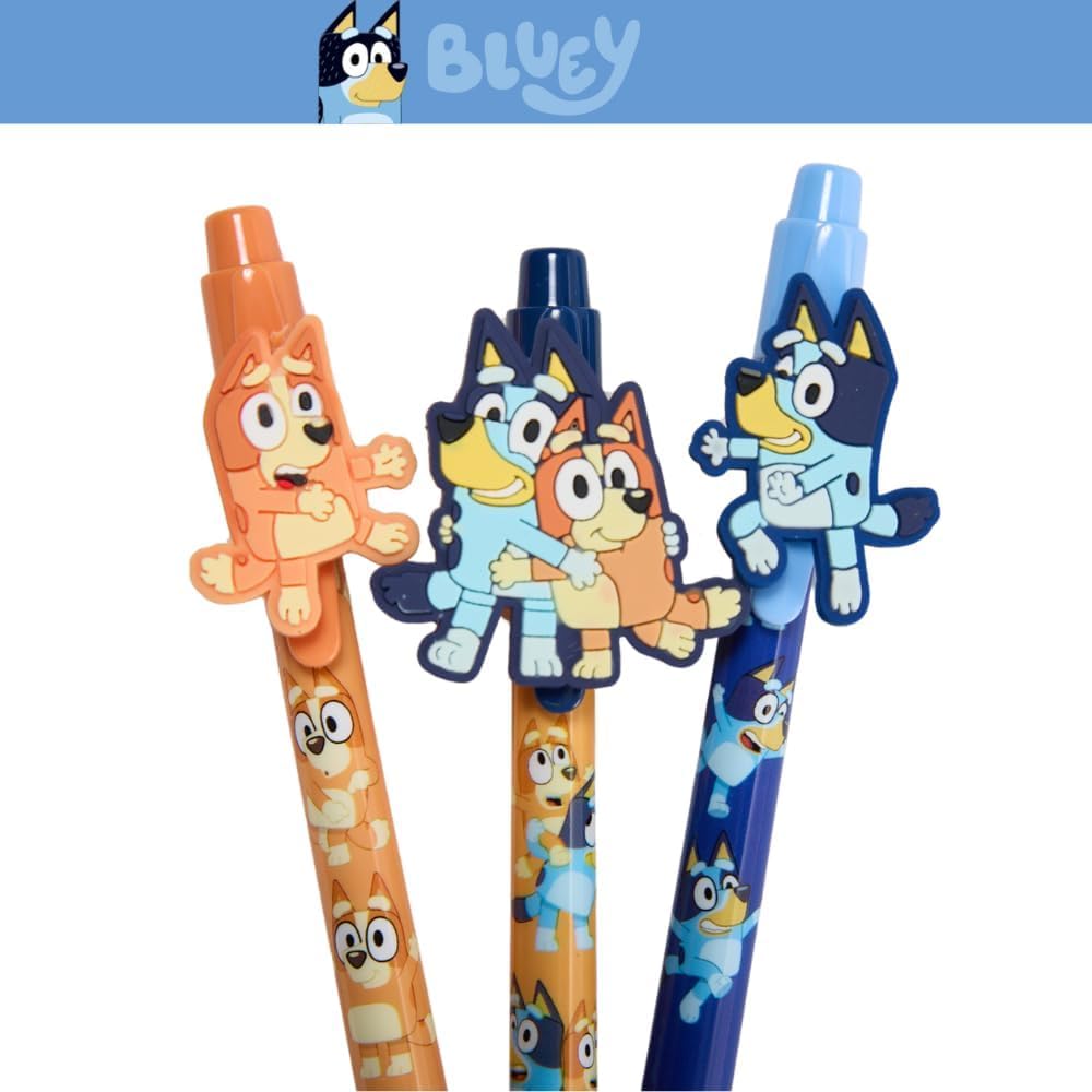 Stylo Multicolore 6 En 1 Bluey - 0.5mm, Rétractable, 6 Couleurs - Lot De 3 - Fournitures Scolaires Fun Pour Enfants