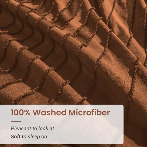 Image of NEXHOME PRO Duvet Cover, Brunt Orange 3 Pieces Boho Tufted Duvet Cover Set, Soft and Lightweight 100% Washed Microfiber Comforter Cover Set(Brunt Orange Cal King, 104 x 98)-No Comforter