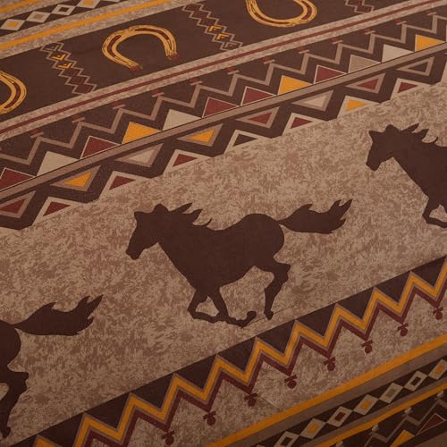 Image of Chezmoi Collection Sedona 7-Piece Southwestern Wild Horses Microsuede Bedding Comforter Set, Extra Wide King, Brown