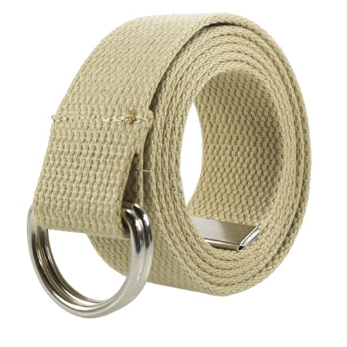 Gelante Canvas Web D Ring Belt Silver Buckle Military Style for men & women 1 or 3 pcs 2052-Beige (S/M)