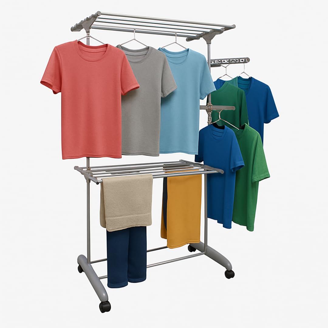 BERARDI Stendibiancheria Verticale Pieghevole, 3 Ripiani, Bianco, con 4 Ruote, 142x55x172cm, Capacità 30kg