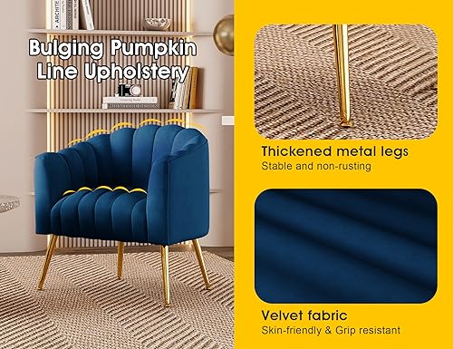 Image of Dewhut Oversized Pumpkin Couch Accent Chair, Modern Comfy Velvet Upholstered Barrel Chairs, Luxury Single Sofa Armchair for Living Room, Waiting Room, Office and Vanity, (Navy)