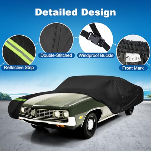 Image of QUNSUNUS Car Cover for Ford Torino 1968-1976 & Fairlane 1962-1970 2 /4-Door | Waterproof Gran Torino Car Cover with Cotton Lining, Outdoor All-Weather Heavy 420D Oxford, with Zipper and Straps