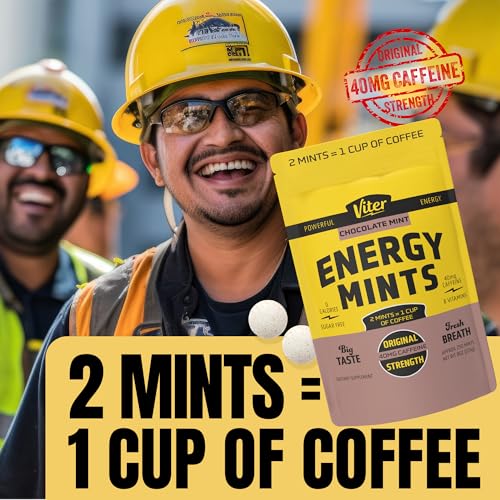 Image of Viter Energy 40mg Caffeine Mints - Sugar Free, B Vitamins, Vegan, Boosts Fast Energized Alert Focus, Caffeinated Nootropic Supplement Pills (Chocolate Mint Flavor, 8oz, Bulk Bag)