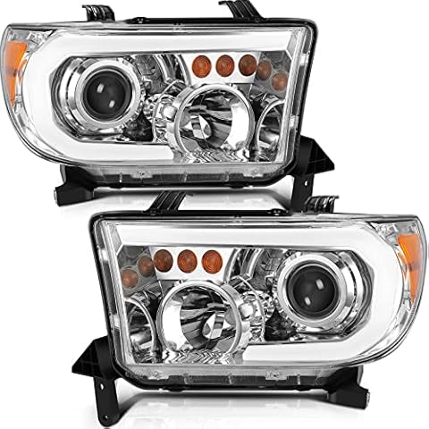 Aintier Headlights for 2008 2009 2010 2011 2012 2013 2014 2015 2016 2017 for Toyota Sequoia 2007-2013 for Toyota Tundra LED Turn Signal Pair Headlight Assembly Chrome Housing 811500C051 Cover