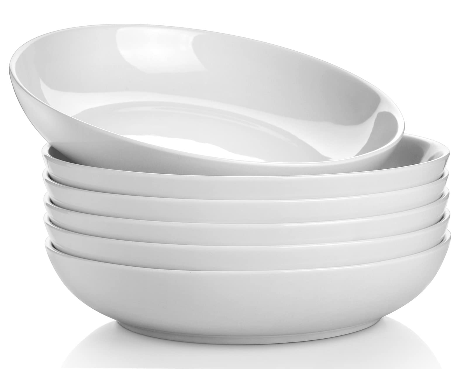 Nucookery Cuencos de porcelana para pasta de 30 onzas, cuencos blancos para sopa, cuencos grandes para servir ensaladas, fáciles de limpiar y aptos para lavavajillas, juego de 6