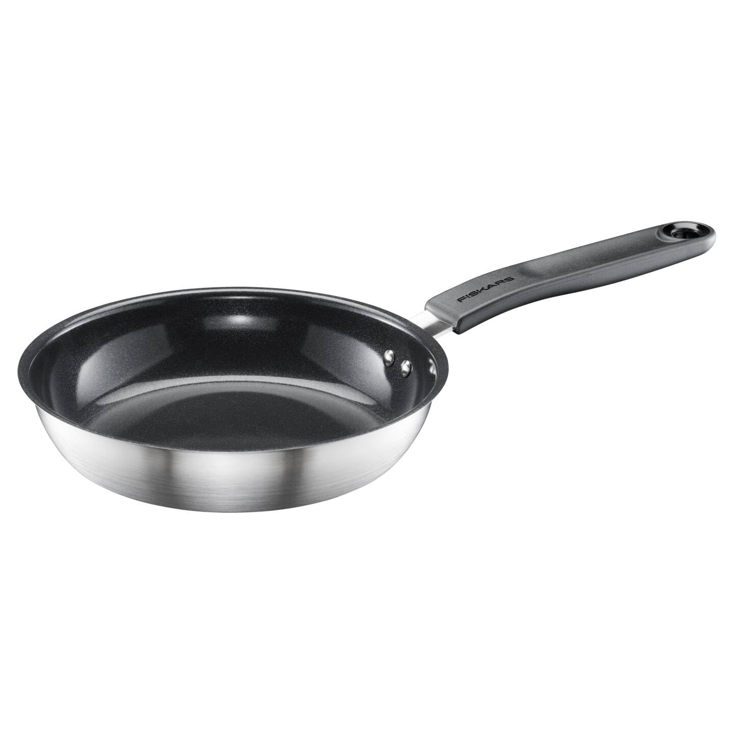 Fiskars frying pan, Ø 20 cm, Coated frying pan, Suitable for all hobs, Recycled stainless steel, Functional shape, Silver/black, 1072249
