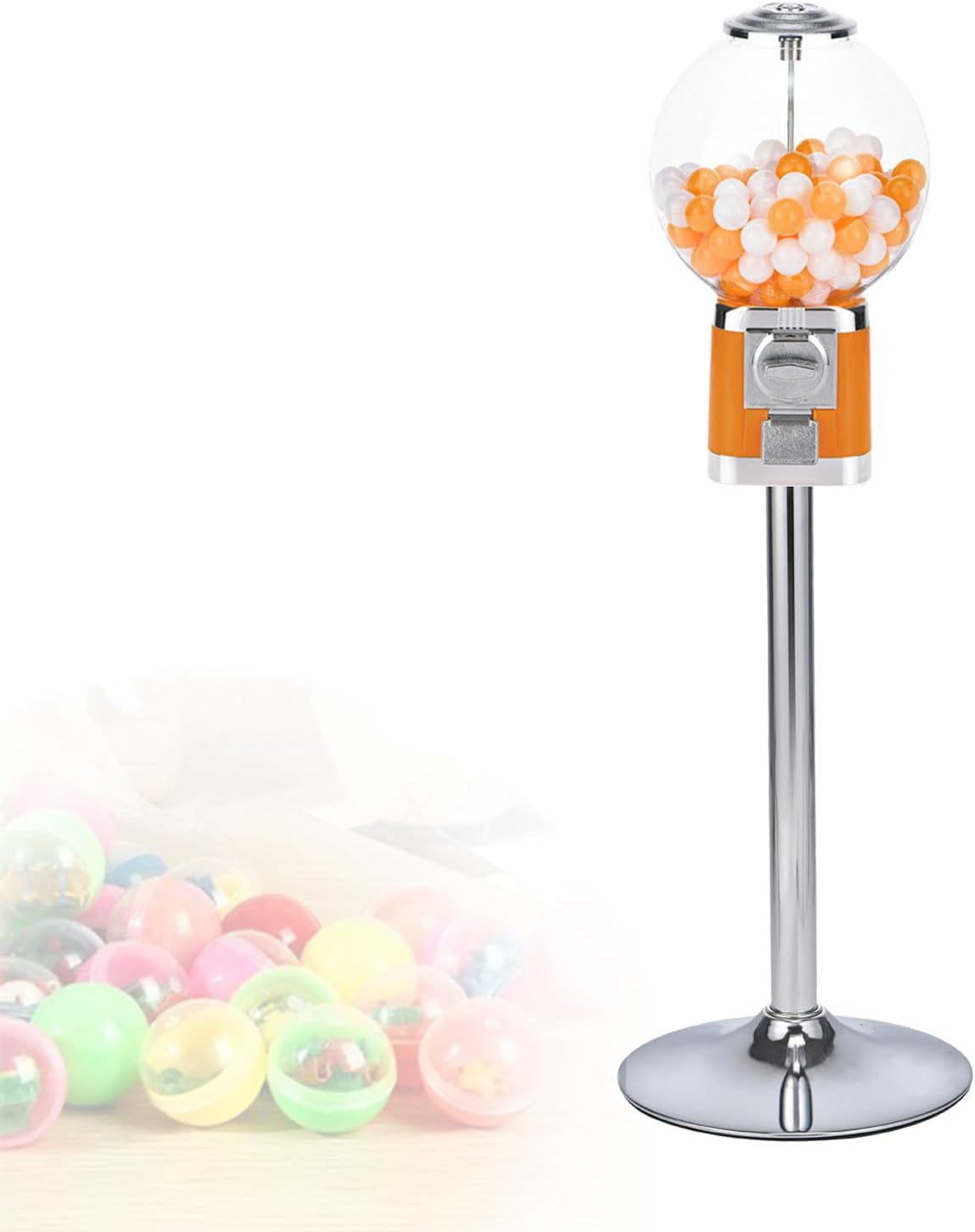 Interactive Capsule Vending Machine with Base Bracket - Holds 200 Capsules, Perfect for Offices, Coffee Bars, and Malls - Fun Orange Design with Toy Ball