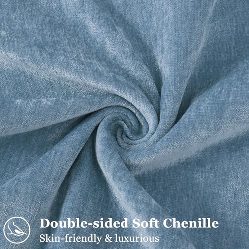 decorUhome Couch Throw Pillow Covers 22x22 Set of 2, Decorative Soft Euro Neutral Chenille Pillow Covers with Elegant Design for Sofa Bed Living Room Home Decor, Blue
