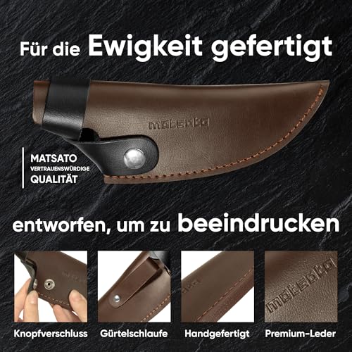 Matsato Küchenmesser Scharf mit Messerscheide Leder – Hochwertiges Kochmesser aus Japanischem Stahl, Klingenlänge 15 cm, Geschenk für Männer & Köche