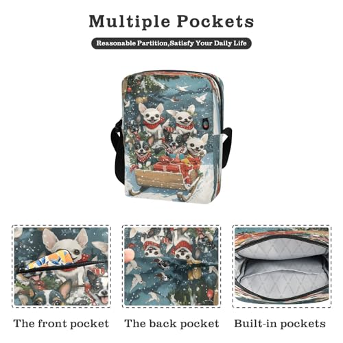 Crossbody Bag Christmas Puppy Dog Skiing Messenger Bag for Women Men Purse Shoulder Bag Satchel Bag with Adjustable Strap 214B916222