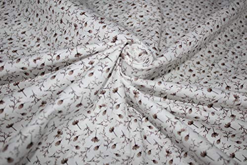 Tissu 100 % lin imprimé floral marron large de 147,3 cm couleur ivoire au mètre