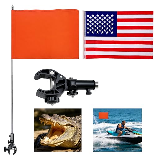 Boat Flags Pole and Flags Set, 2PCS Orange Boat Flag and American Flag
