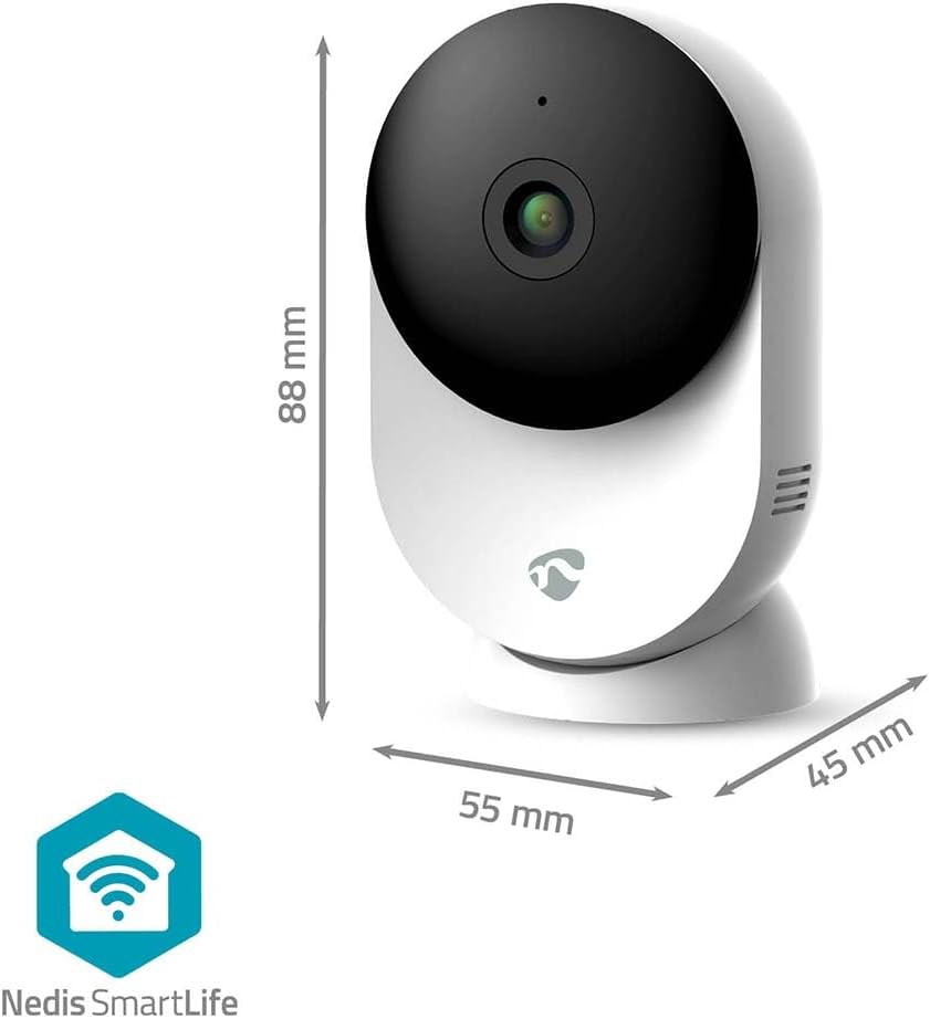 NEDIS WIFICI12CWT camera with dimensions: 88mm height, 55mm width, 45mm depth.