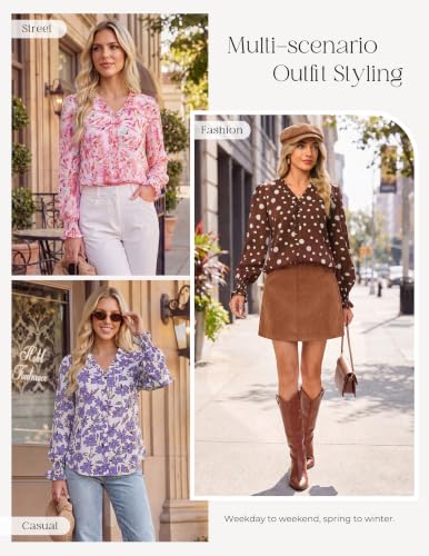 GRACE KARIN Womens Long Sleeve Boho Tops Ruffle Work Blouses Coffee L - image 2