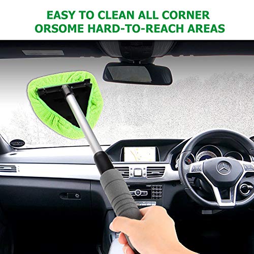 X XINDELL Windshield Cleaner -Microfiber Car Window Cleaning Tool with Extendable Handle and Washable Reusable Cloth Pad Head Auto Interior Exterior Glass Wiper Car Glass Cleaner Kit (Extendable)