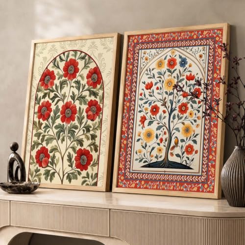 Image of kotart - Pichwai Art Painting for Wall Decoration Wall Poster With frames Traditional Indian Art Madhubani Paintings for Living Room Framed Painting Home Room Bedroom Office Decor Paintings Home Decoration Indian Decor Frames set of 2 (5, (20x30 Inch), Framed)