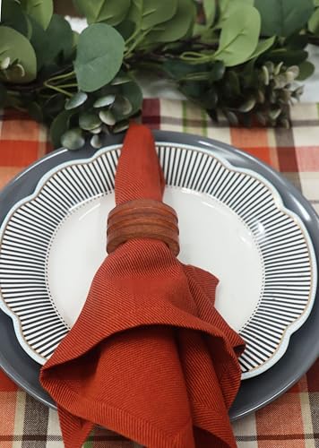 Image of COTTON CRAFT Solid Wood Fluted Napkin Rings - Set of 12-100% Acacia Wood - Round Handmade Napkin Holder - Rustic Farmhouse Table Decor for Everyday, Thanksgiving, Christmas, Holiday Dining - Natural