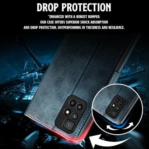 Image of WOW IMAGINE Shock Proof Flip Cover Back Case for Xiaomi Mi Redmi 10 Prime (Magnetic Button Flip Case | Wallet Pockets & Stand | Leather Finish | Oxford Blue)