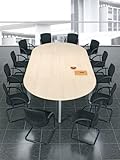  Geramöbel Konferenztisch Rundfuß, Ovalform mit geteilter Platte, Feste Höhe, 2400x900x720, Ahorn/Silber