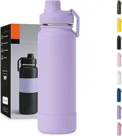 Garrafa Térmica 1000ML - Duplamente Isolada, Aço Inox 304, Base Emborrachada Anti Derrapante, Mantém Bebidas Quentes por 12 Horas e Geladas por 24 Horas (Lilás Slin)