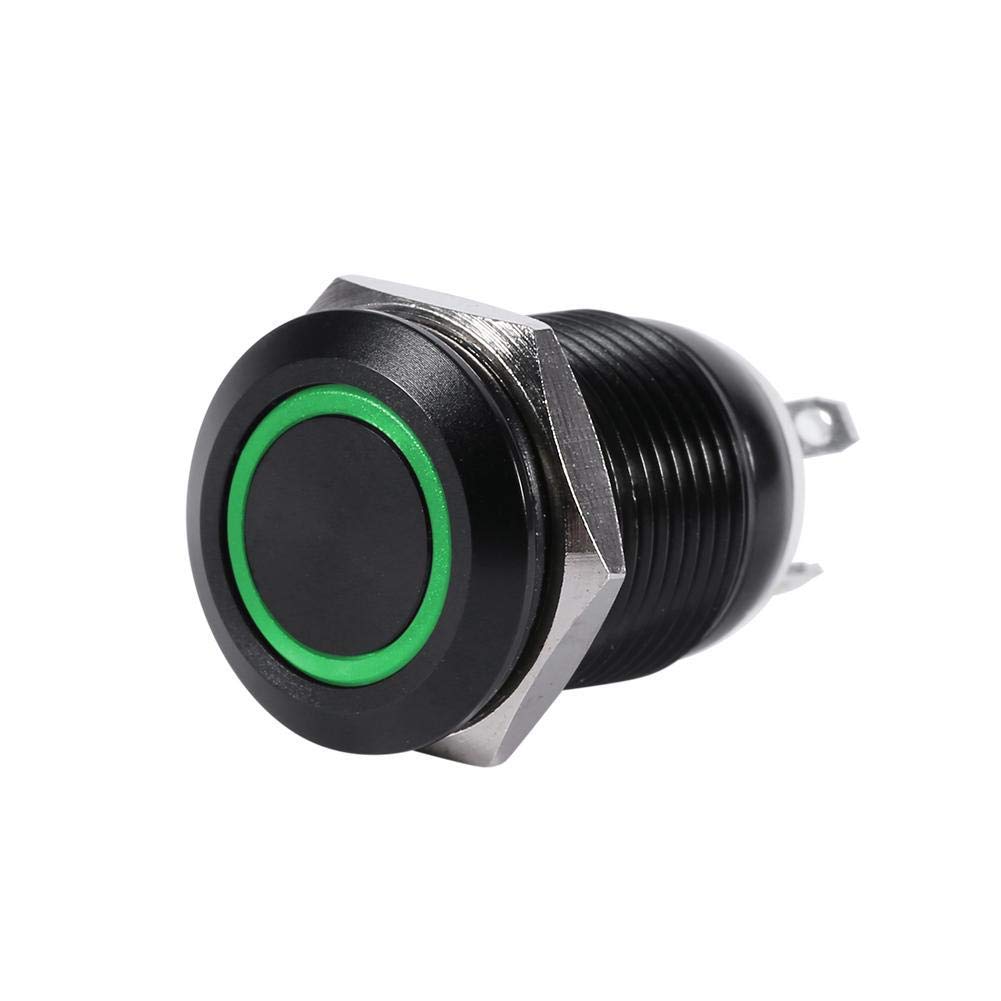 Keenso 12mm LED Momentary Push Button Switch – Waterproof Nickel-Plated Metal, 2A 36V, Ring LED (White 3V), For Automotive & Electrical Projects
