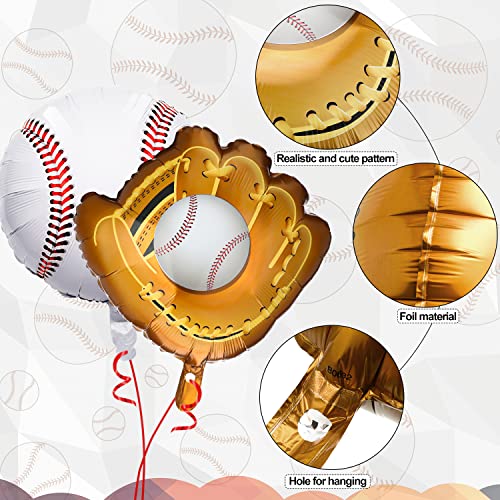 Image of Skylety 8 Pcs Baseball Balloons Baseball Foil Glove Balloon Birthday Party Decorations 18'' Sports Themed Team Coach Stadium Photos Backdrop Senior Night Summer Party Decorations Supplies (Pack of 2)