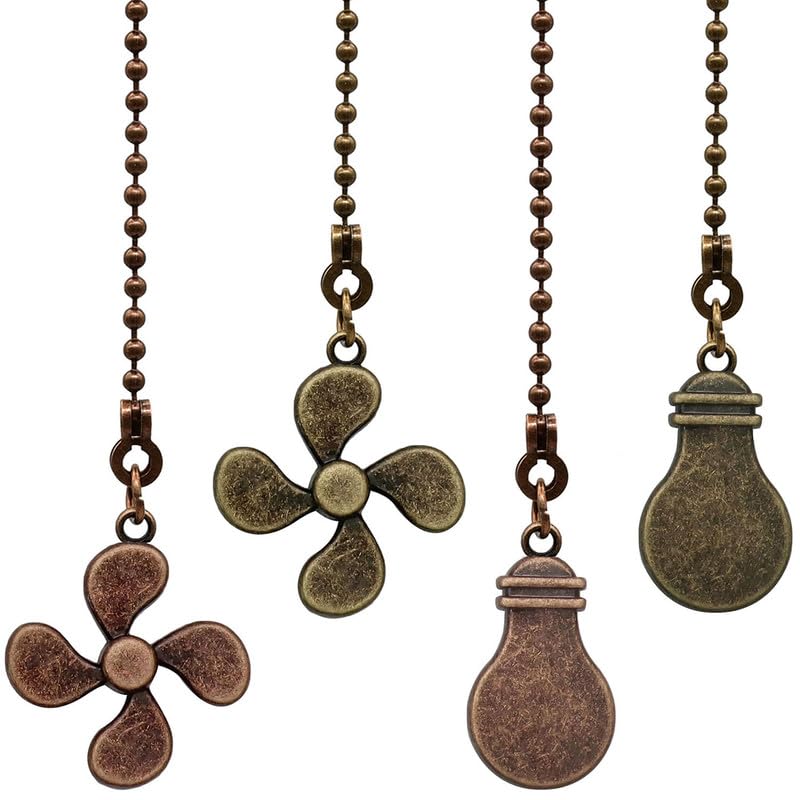 Image of 4pcs Ceiling Fan Chain Extender Light Pull Chain Set, 12 Inch Ornaments Extension Chains with Decorative Light Bulb and Fan Cord for Ceiling Light Lamp Fan Chain,Bronze and Red Bronze