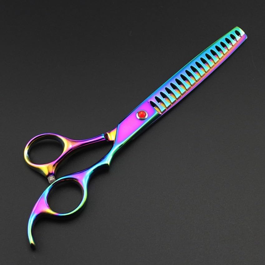 Professional 7" Rainbow Fishbone Dog Grooming Scissors - Japan 440C Shears for Pet Hair Cutting and Thinning