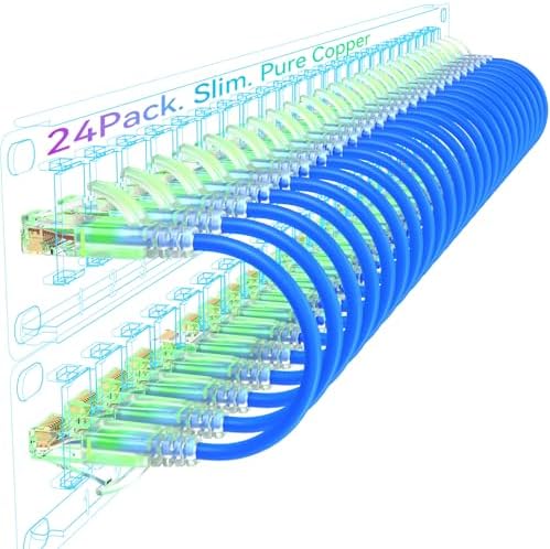 Cat6a Patch Cables Slim 1ft (24 Pack) Blue