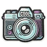 Obokata American Retro Embroidered Patches, Personality Patches, Cool Blue Camera, Sew/Iron On DIY Patch, Art Decorative Badge for Jackets, Denim, Hats, Backpacks, and Clothing