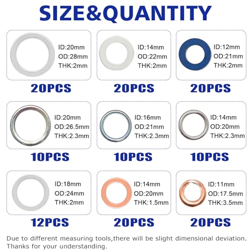 Image of 142 PCS Oil Drain Plug Gasket Assortment, Automotive Oil Crush Washers Seals Kit, M11 M12 M14 M16 M18 M20
