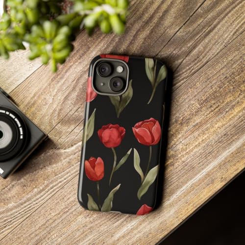 Coque de protection rigide brillante tulipe rouge pour iPhone 15