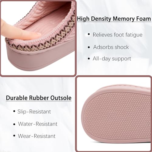 Image of Slippers for Women&Men with Memory Foam Corduroy Closed Toe House Shoes Ladies Winter Warm Comfy Bedroom Women's Slipper Indoor and Outdoor Slip-on Rubber Sole