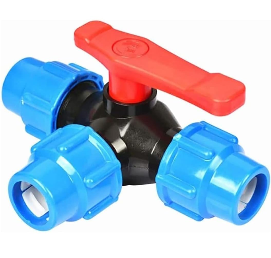 3-Way Hydraulic Ball Valve, 3-Way Ball Valve for PE Pipe, Plastic, Black/Blue, for 20-63mm Pipes(Blue,50mm)